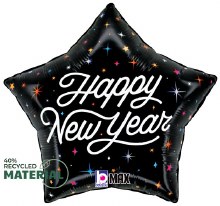 Happy New Year, Shimmering Star • Standard Size 18" Mylar Helium Balloon