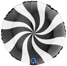 Candy Swirl, Black • Standard Size 18in. Mylar Helium Balloon