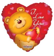 I Love You, Bear Heart Shape • Standard 18in. Mylar Helium Balloon