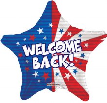 Welcome Back, Patriotic Star • Standard Size 18in. Mylar Helium Balloon