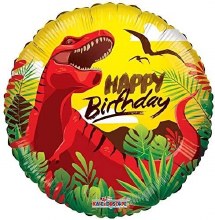 Dinosaur, T-Rex Red Happy Birthday • Standard Size 18in. Mylar Helium Balloon