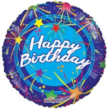 Colorful Shining Stars Happy Birthday Round • Standard Size 18in. Mylar Helium Ballooon