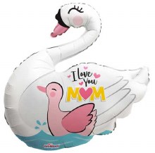 Love You Mom, Swan Shape • Jumbo 28" Mylar Helium Balloon