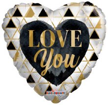 I Love You, Black Triangles Heart Shape • Standard 18in. Mylar Helium Balloon