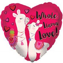 Whole Llama Love Heart Shape • Standard Size 18in. Mylar Helium Balloon