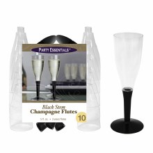 Champagne Flute Blk Stem 10ct