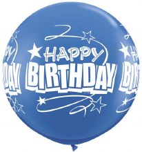 30in. Happy Birthday Mega Jumbo Latex Helium Balloon • Blue, Dark