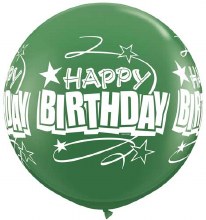 30in. Happy Birthday Mega Jumbo Latex Helium Balloon • Green, Dark