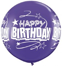 30in. Happy Birthday Mega Jumbo Latex Helium Balloon • Purple