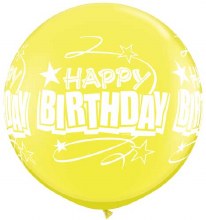 30in. Happy Birthday Mega Jumbo Latex Helium Balloon • Yellow