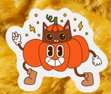 Sticker Retro Pumpkin Cat