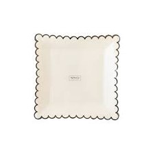 Cream/Blk Scalloped 9in Sq Plt