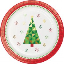 Fractal Foil Christmas Tree ~ 8 Pack/7" Plates