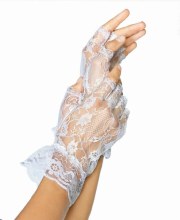 Gloves Fingerless Lace Wht