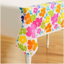 Hibiscus White Plastic Tablecover