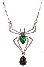 Silver Spider Necklace Grn/Blk