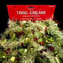 18' Holly & Berries Tinsel Garland