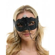 Rhinestone Mask w/ Chains Blk