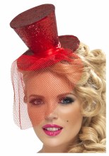 Mini Top Hat w/ Veil Red
