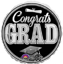 Congrats Grad, Black & Silver Round / Jumbo 32" Mylar