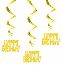 Happy Birthday Hanging Swirl Decor Gold • 3 Count