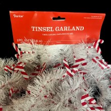 12' White Candy Cane Tinsel Garland