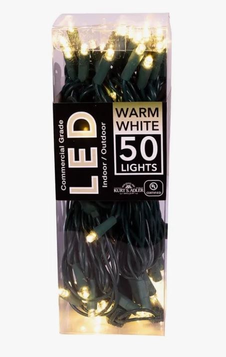 Warm White LED Lights Green Wire 50ct