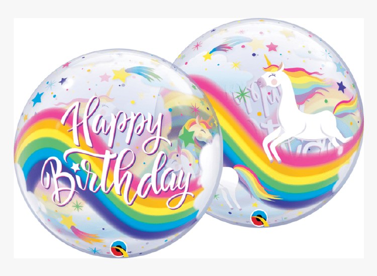 Unicorn, Happy Birthday Bubble • Jumbo 15" Plastic, Non Foil Helium Balloon