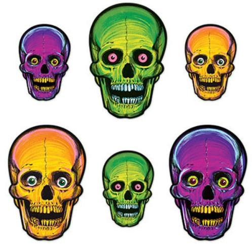 Neon Skull Cutouts ~ 6 Pack