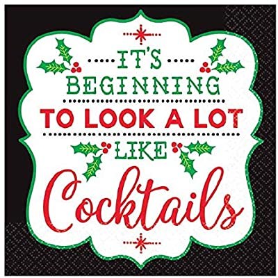 Christmas Cocktails Beverage Napkins ~ 16 Pack