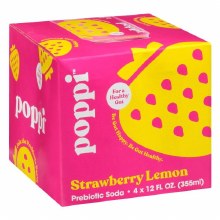 Poppi Strawberry Lemon Prebiotic Soda 4 Pack Cans