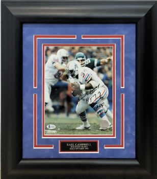 EARL CAMPBELL AUTOGRAPHED HAND SIGNED CUSTOM FRAMED HOUSTON OILERS 8X10 PHOTO