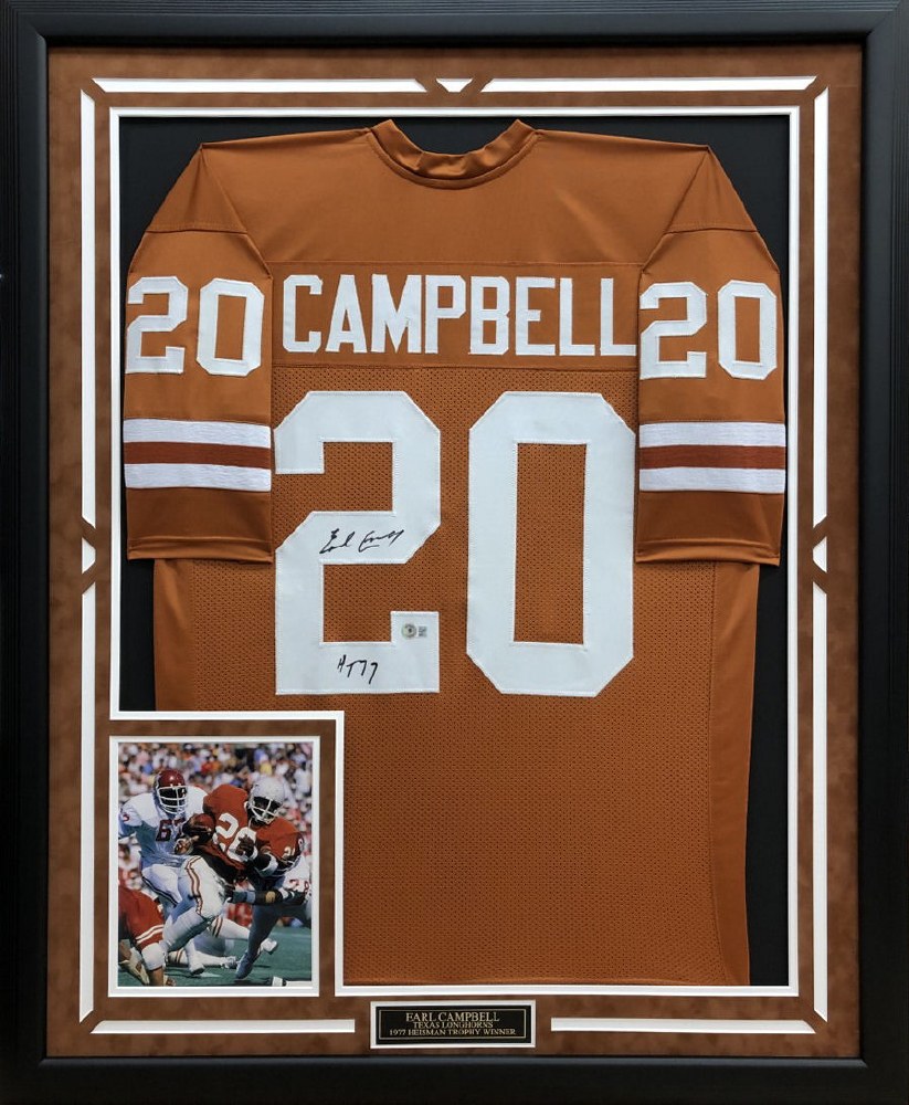 Earl Campbell Autographed Blue Oilers Jersey - Beautifully Matted and  Framed - Hand Signed By Earl Campbell and Certified Authentic by Auto JSA  COA 
