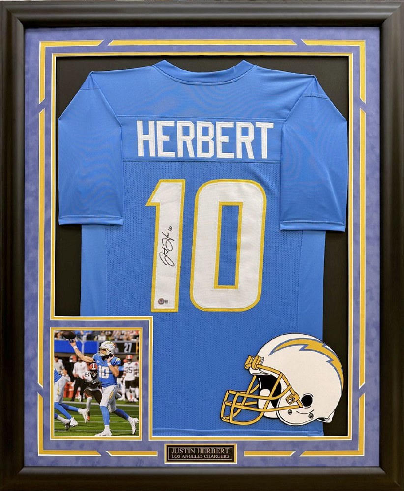 Justin Herbert Autographed Framed Los Angeles Chargers Jersey