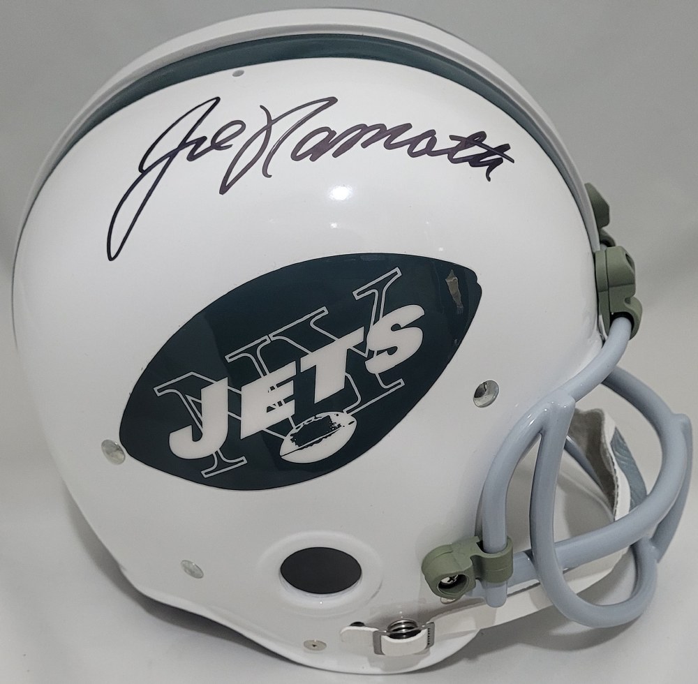 JOE NAMATH AUTOGRAPHED HAND SIGNED NEW YORK JETS RK HELMET