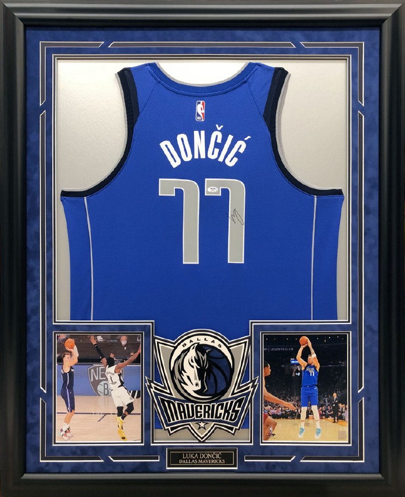 Luka Doncic Autographed Hand Signed Custom Framed Dallas Mavericks Jersey Signature Collectibles