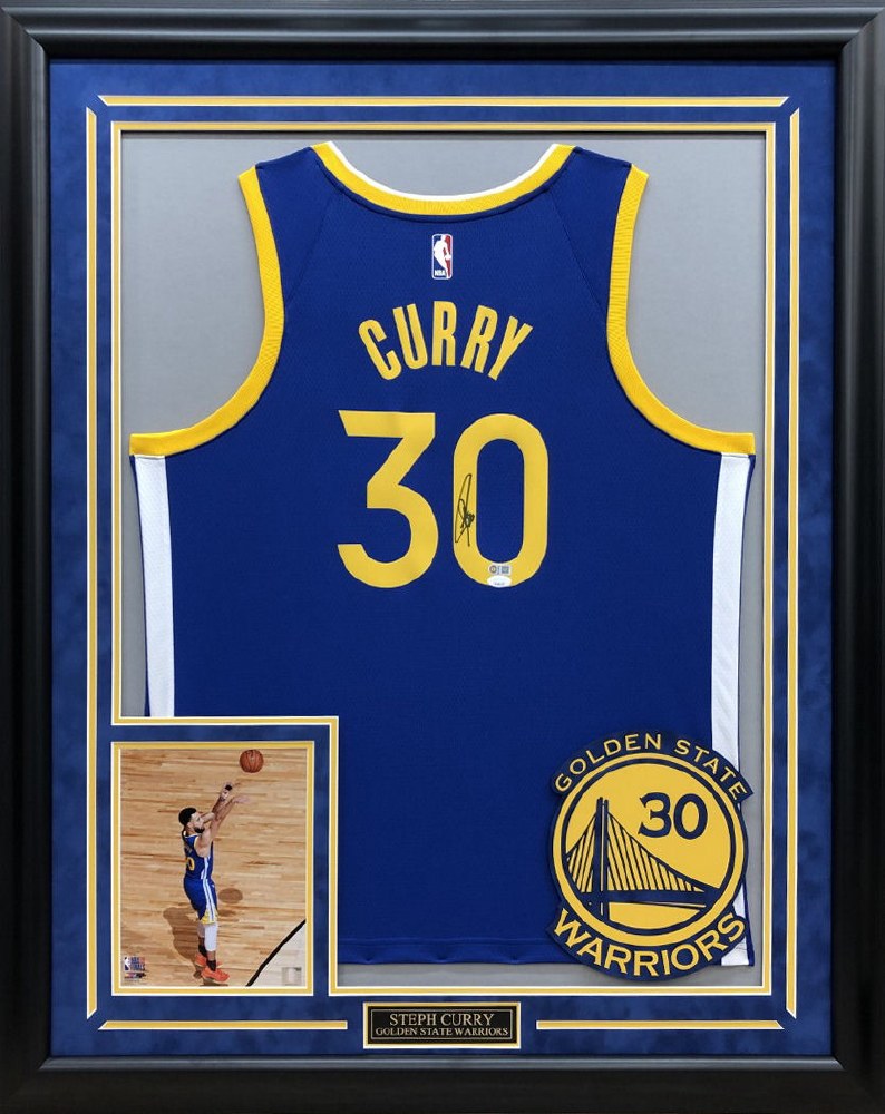 Stephen Curry Signed Warriors 34x42 Custom Framed Jersey (JSA