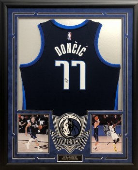LUKA DONCIC AUTOGRAPHED HAND SIGNED CUSTOM FRAMED DALLAS MAVERICKS JERSEY