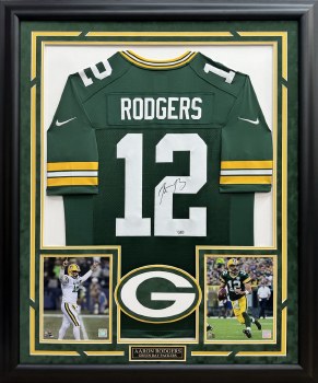 AARON RODGERS AUTOGRAPHED HAND SIGNED CUSTOM FRAMED GREEN BAY PACKERS JERSEY