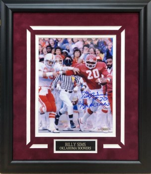 BILLY SIMS AUTOGRAPHED HAND SIGNED FRAMED OU 8X10 PHOTO