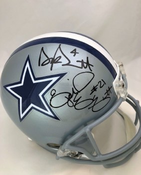 DAK PRESCOTT & EZEKIEL ELLIOTT AUTOGRAPHED HAND SIGNED DALLAS COWBOYS FULL SIZE REPLICA HELMET