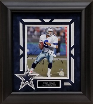 TONY ROMO AUTOGRAPHED CUSTOM FRAMED DALLAS COWBOYS 8X10 PHOTO