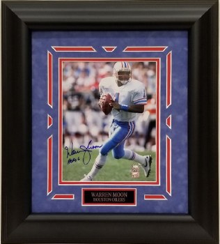 WARREN MOON AUTOGRAPHED HAND SIGNED CUSTOM FRAMED OILERS 8X10 PHOTO