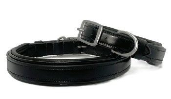 Black Padded w/Black Patent Piping Dog Collar (16")