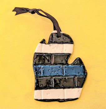 Ceramic Michigan Ornament - Blue Brick