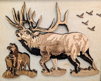 Framed Handmade Wooden Elk