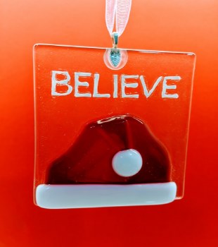 Fused Glass Santa "Believe" Ornament