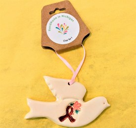 Ceramic Dove Ornament - Breast Cancer Awareness