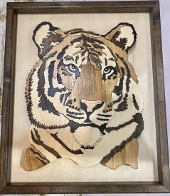 Handmade Wood Tiger Inside Frame 18x15