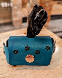 Hand crafted leather doggie doo doo bag case - Blue
